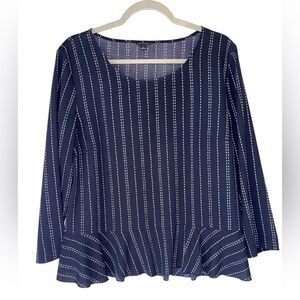 Ann Taylor Women’s Size Large Navy Blue Striped Women's Top 3/4 Sleeve